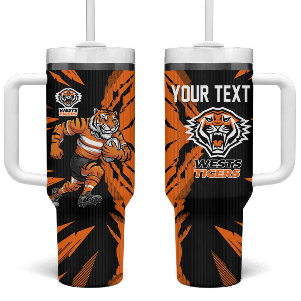 Personalized Wests Tigers Tumbler With Handle Dynamic Lightning Mascot Rugby Australia