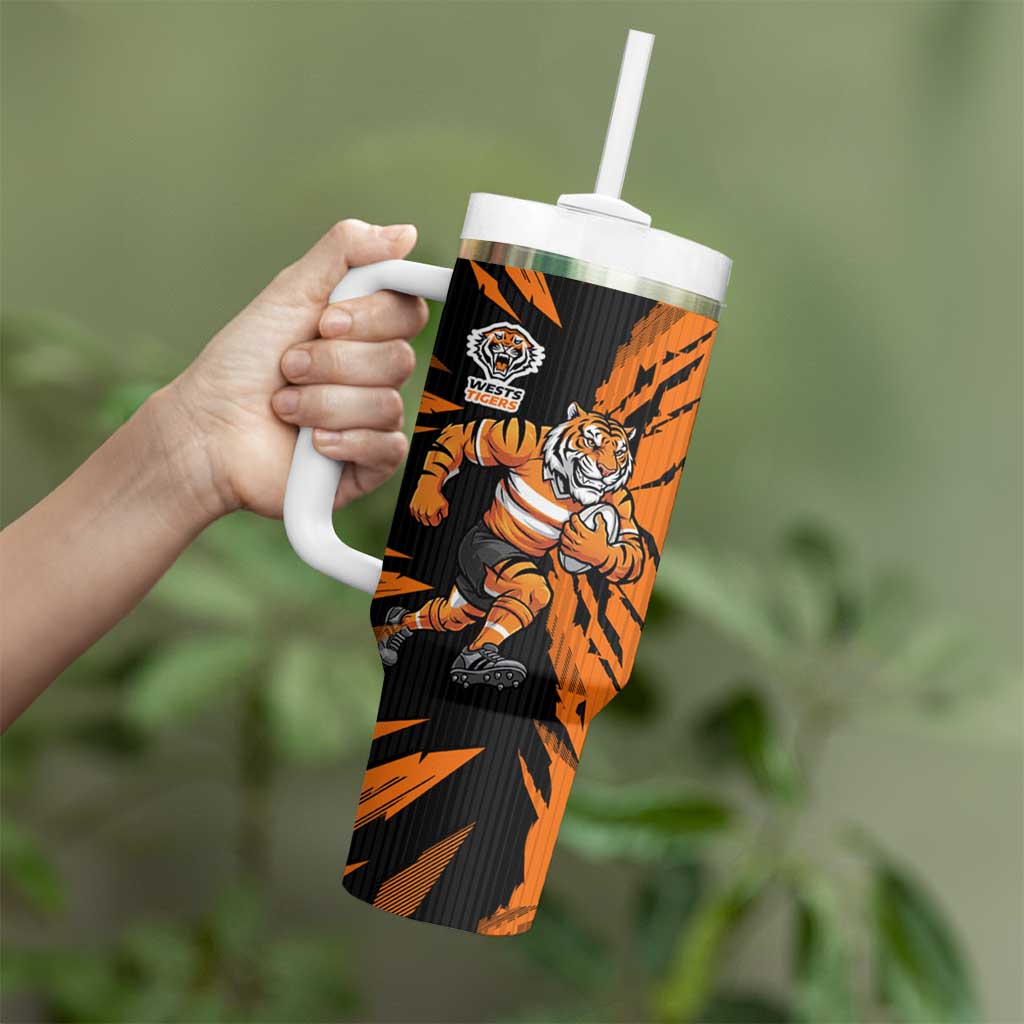 Personalized Wests Tigers Tumbler With Handle Dynamic Lightning Mascot Rugby Australia