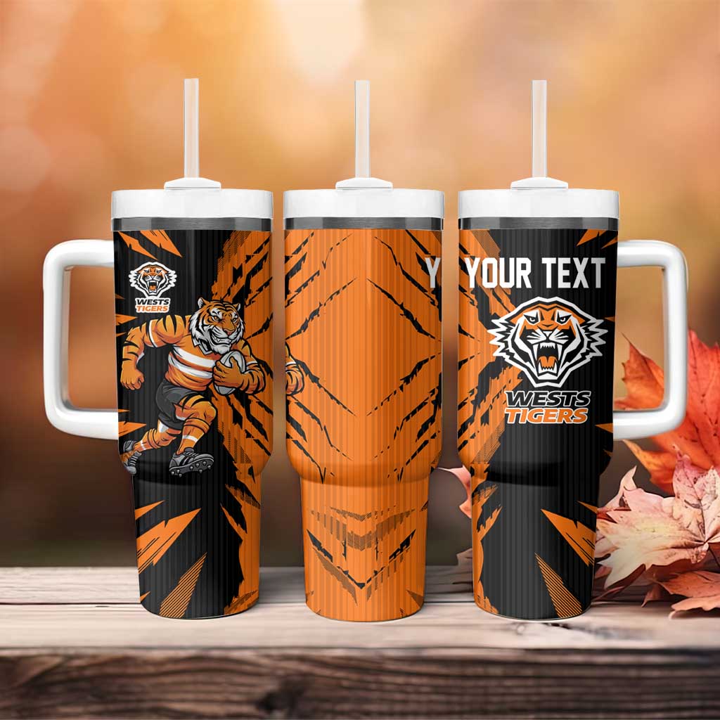 Personalized Wests Tigers Tumbler With Handle Dynamic Lightning Mascot Rugby Australia