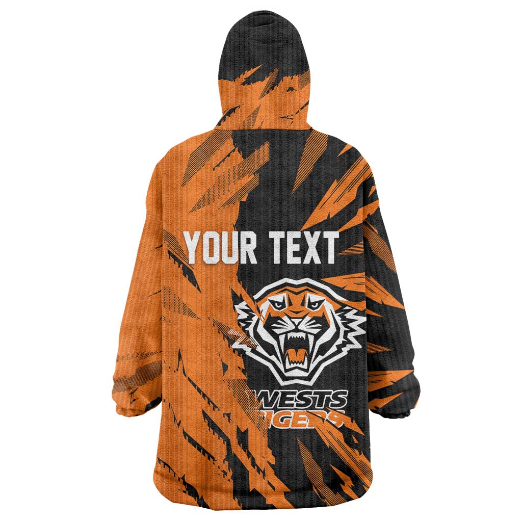 Personalized Wests Tigers Wearable Blanket Hoodie Dynamic Lightning Mascot Rugby Australia