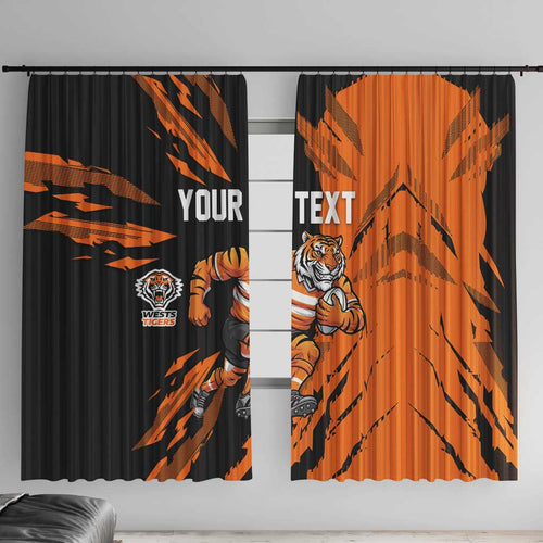 Personalized Wests Tigers Window Curtain Dynamic Lightning Mascot Rugby Australia