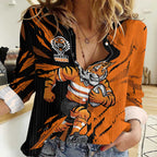 Personalized Wests Tigers Women Casual Shirt Dynamic Lightning Mascot Rugby Australia