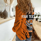 Personalized Wests Tigers Women Casual Shirt Dynamic Lightning Mascot Rugby Australia