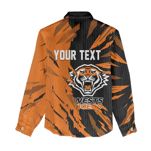Personalized Wests Tigers Women Casual Shirt Dynamic Lightning Mascot Rugby Australia