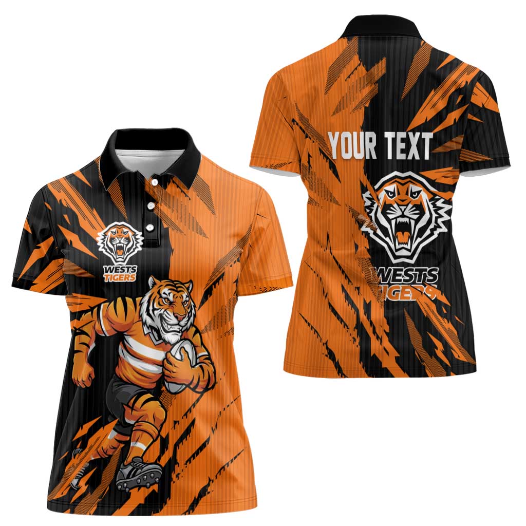 Personalized Wests Tigers Women Polo Shirt Dynamic Lightning Mascot Rugby Australia
