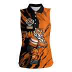Personalized Wests Tigers Women Sleeveless Polo Shirt Dynamic Lightning Mascot Rugby Australia