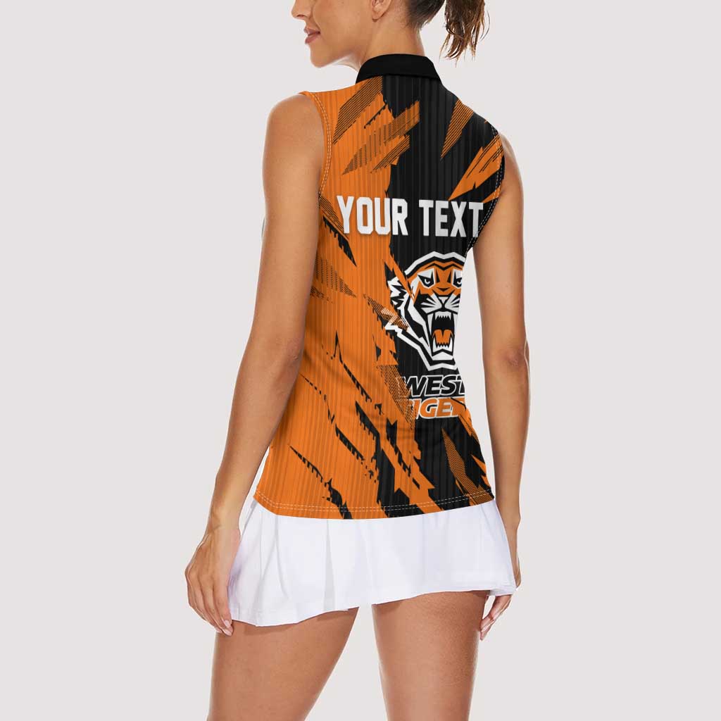 Personalized Wests Tigers Women Sleeveless Polo Shirt Dynamic Lightning Mascot Rugby Australia