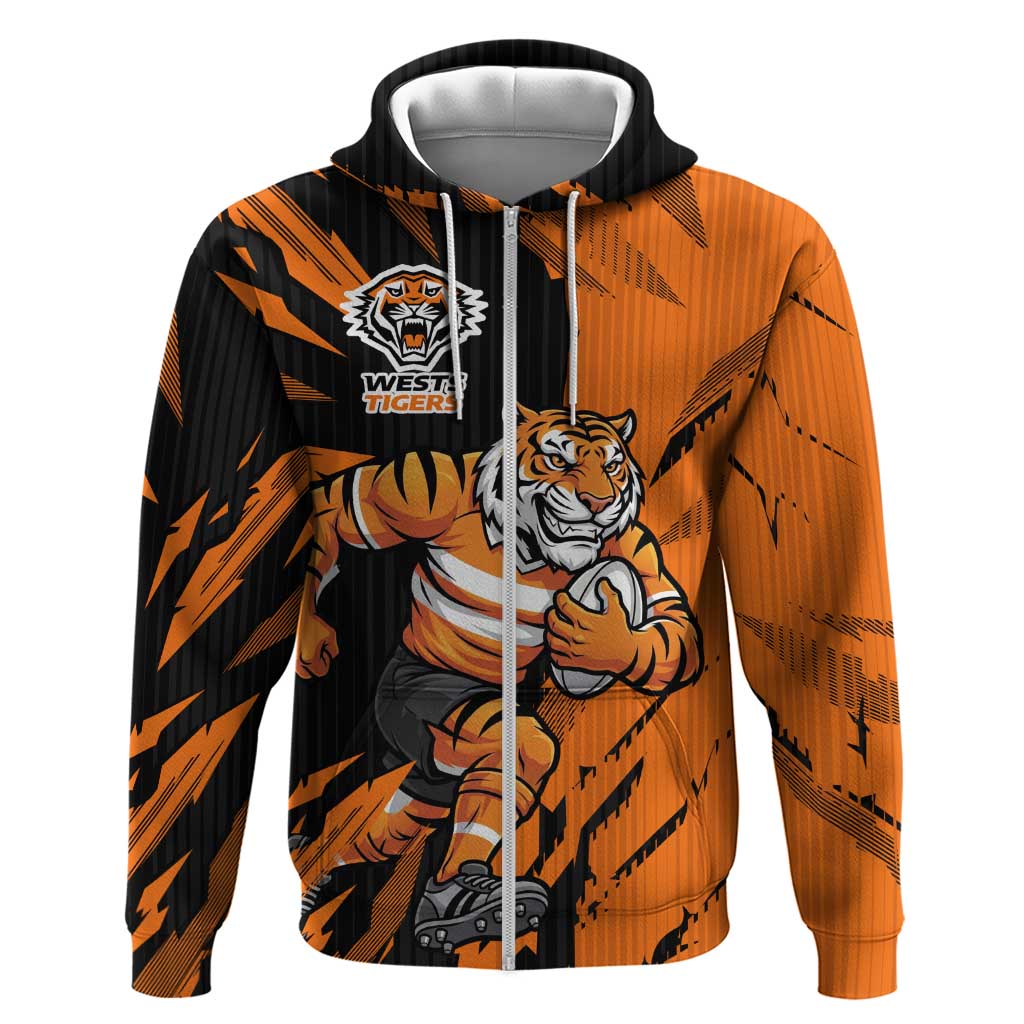 Personalized Wests Tigers Zip Hoodie Dynamic Lightning Mascot Rugby Australia