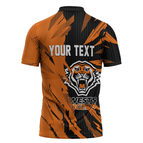 Personalized Wests Tigers Zipper Polo Shirt Dynamic Lightning Mascot Rugby Australia