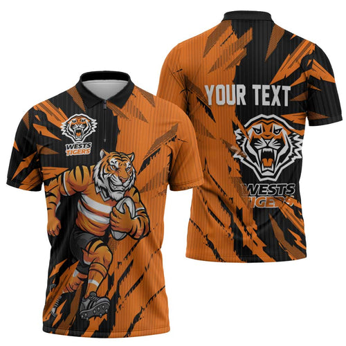 Personalized Wests Tigers Zipper Polo Shirt Dynamic Lightning Mascot Rugby Australia