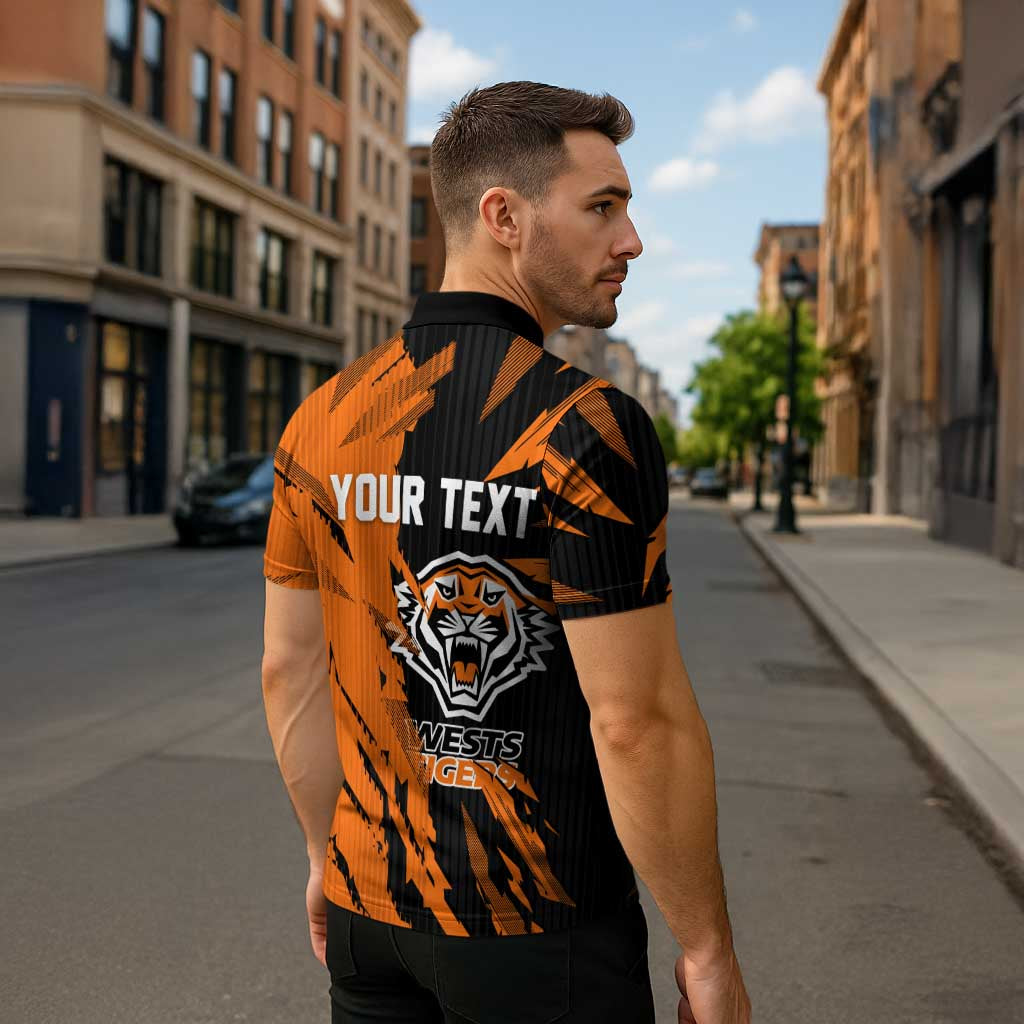 Personalized Wests Tigers Zipper Polo Shirt Dynamic Lightning Mascot Rugby Australia