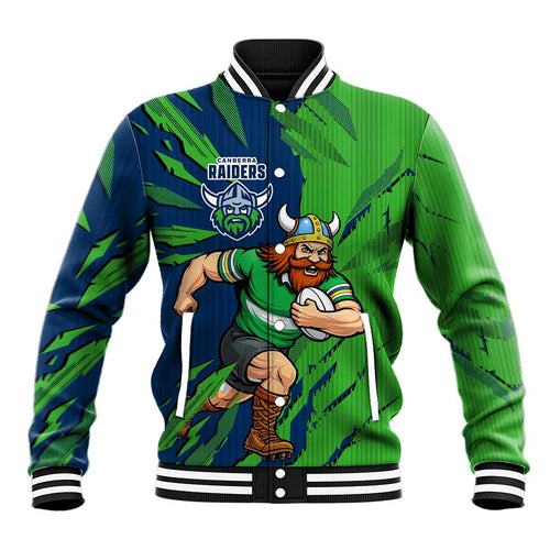 Personalized Canberra Raiders Baseball Jacket Dynamic Lightning Mascot Rugby Australia
