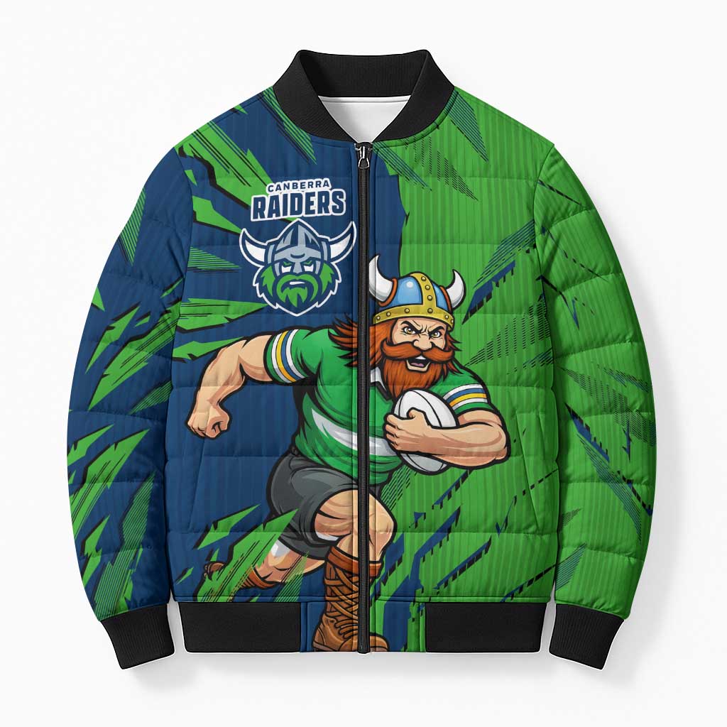 Personalized Canberra Raiders Bomber Puffer Jacket Dynamic Lightning Mascot Rugby Australia