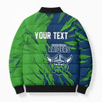 Personalized Canberra Raiders Bomber Puffer Jacket Dynamic Lightning Mascot Rugby Australia