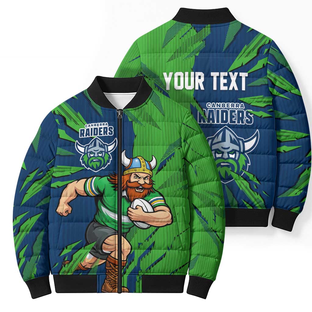 Personalized Canberra Raiders Bomber Puffer Jacket Dynamic Lightning Mascot Rugby Australia