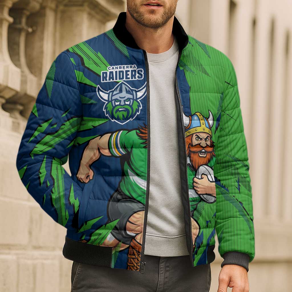 Personalized Canberra Raiders Bomber Puffer Jacket Dynamic Lightning Mascot Rugby Australia