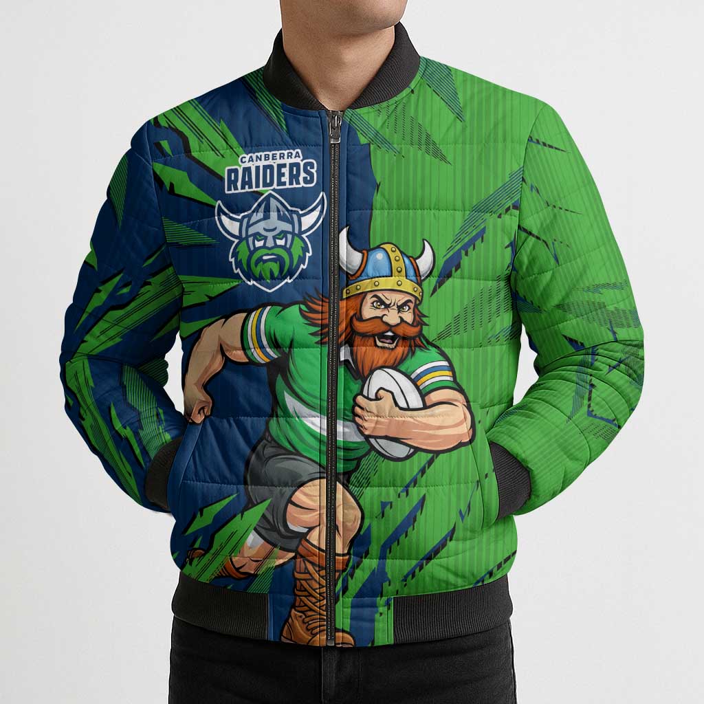 Personalized Canberra Raiders Bomber Puffer Jacket Dynamic Lightning Mascot Rugby Australia