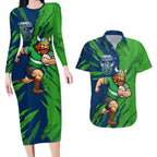 Personalized Canberra Raiders Couples Matching Long Sleeve Bodycon Dress and Hawaiian Shirt Dynamic Lightning Mascot Rugby Australia