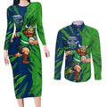 Personalized Canberra Raiders Couples Matching Long Sleeve Bodycon Dress and Long Sleeve Button Shirt Dynamic Lightning Mascot Rugby Australia
