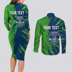 Personalized Canberra Raiders Couples Matching Long Sleeve Bodycon Dress and Long Sleeve Button Shirt Dynamic Lightning Mascot Rugby Australia