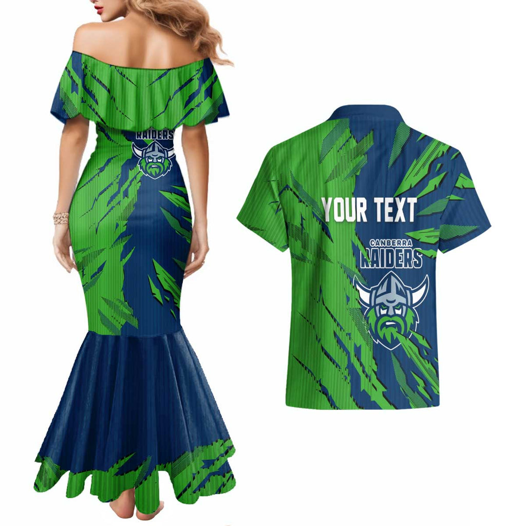 Personalized Canberra Raiders Couples Matching Mermaid Dress and Hawaiian Shirt Dynamic Lightning Mascot Rugby Australia