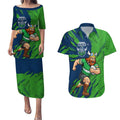 Personalized Canberra Raiders Couples Matching Puletasi and Hawaiian Shirt Dynamic Lightning Mascot Rugby Australia