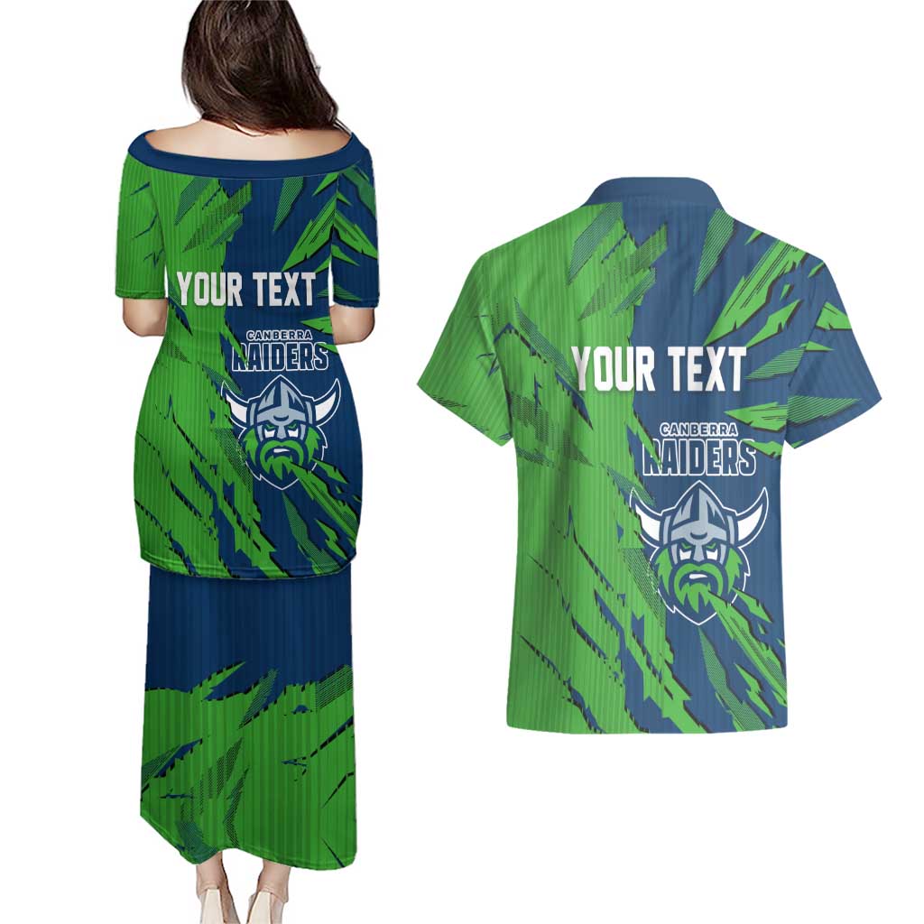 Personalized Canberra Raiders Couples Matching Puletasi and Hawaiian Shirt Dynamic Lightning Mascot Rugby Australia