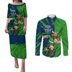 Personalized Canberra Raiders Couples Matching Puletasi and Long Sleeve Button Shirt Dynamic Lightning Mascot Rugby Australia