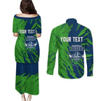 Personalized Canberra Raiders Couples Matching Puletasi and Long Sleeve Button Shirt Dynamic Lightning Mascot Rugby Australia