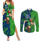 Personalized Canberra Raiders Couples Matching Summer Maxi Dress and Long Sleeve Button Shirt Dynamic Lightning Mascot Rugby Australia