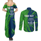 Personalized Canberra Raiders Couples Matching Summer Maxi Dress and Long Sleeve Button Shirt Dynamic Lightning Mascot Rugby Australia