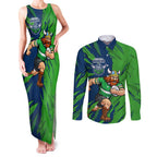Personalized Canberra Raiders Couples Matching Tank Maxi Dress and Long Sleeve Button Shirt Dynamic Lightning Mascot Rugby Australia