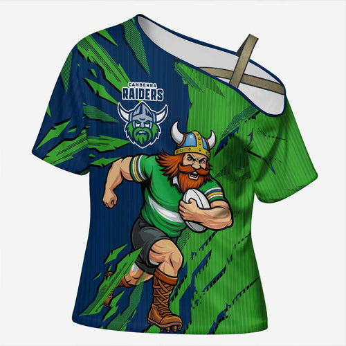 Personalized Canberra Raiders Cross Shoulder Shirt Dynamic Lightning Mascot Rugby Australia
