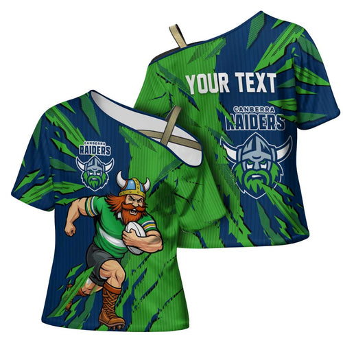 Personalized Canberra Raiders Cross Shoulder Shirt Dynamic Lightning Mascot Rugby Australia