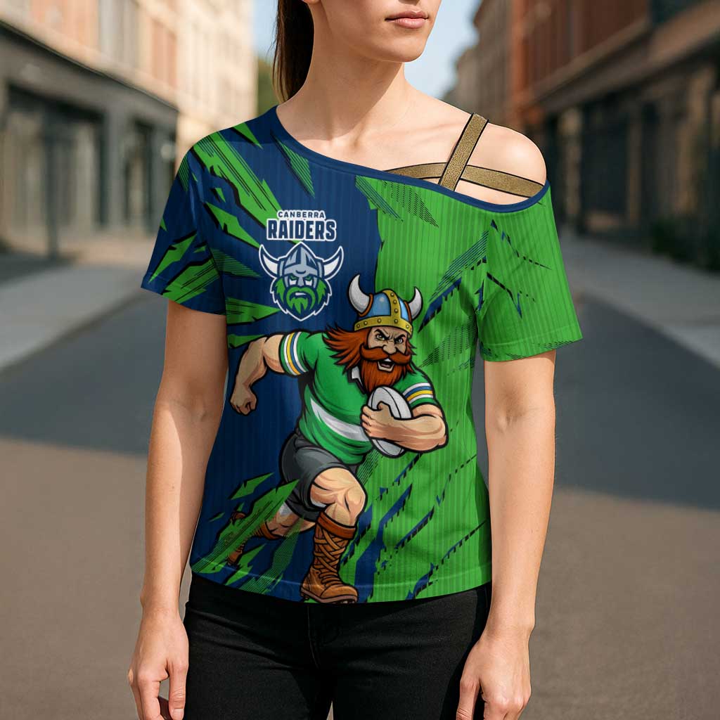 Personalized Canberra Raiders Cross Shoulder Shirt Dynamic Lightning Mascot Rugby Australia