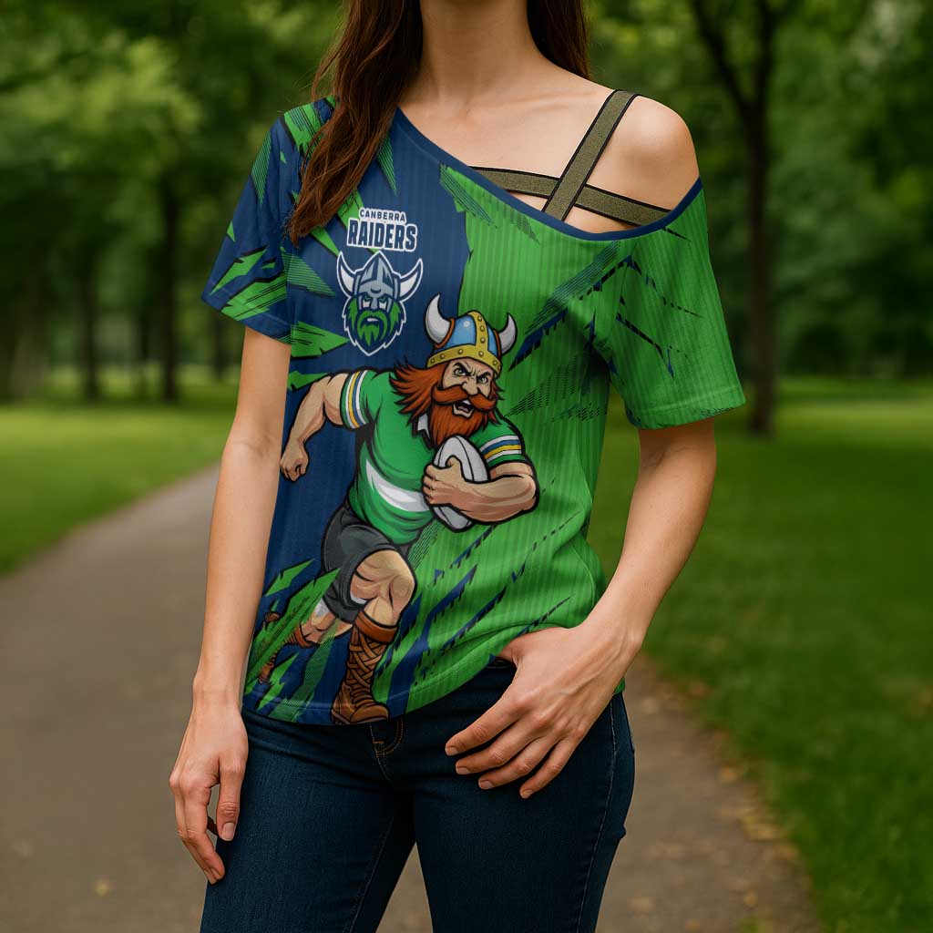 Personalized Canberra Raiders Cross Shoulder Shirt Dynamic Lightning Mascot Rugby Australia