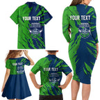 Personalized Canberra Raiders Family Matching Long Sleeve Bodycon Dress and Hawaiian Shirt Dynamic Lightning Mascot Rugby Australia