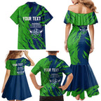 Personalized Canberra Raiders Family Matching Mermaid Dress and Hawaiian Shirt Dynamic Lightning Mascot Rugby Australia