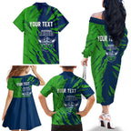 Personalized Canberra Raiders Family Matching Off The Shoulder Long Sleeve Dress and Hawaiian Shirt Dynamic Lightning Mascot Rugby Australia