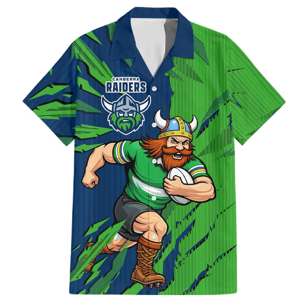 Personalized Canberra Raiders Family Matching Off The Shoulder Long Sleeve Dress and Hawaiian Shirt Dynamic Lightning Mascot Rugby Australia
