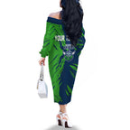 Personalized Canberra Raiders Family Matching Off The Shoulder Long Sleeve Dress and Hawaiian Shirt Dynamic Lightning Mascot Rugby Australia
