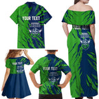 Personalized Canberra Raiders Family Matching Off Shoulder Maxi Dress and Hawaiian Shirt Dynamic Lightning Mascot Rugby Australia