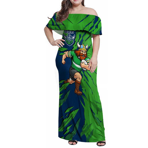 Personalized Canberra Raiders Family Matching Off Shoulder Maxi Dress and Hawaiian Shirt Dynamic Lightning Mascot Rugby Australia