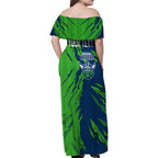 Personalized Canberra Raiders Family Matching Off Shoulder Maxi Dress and Hawaiian Shirt Dynamic Lightning Mascot Rugby Australia