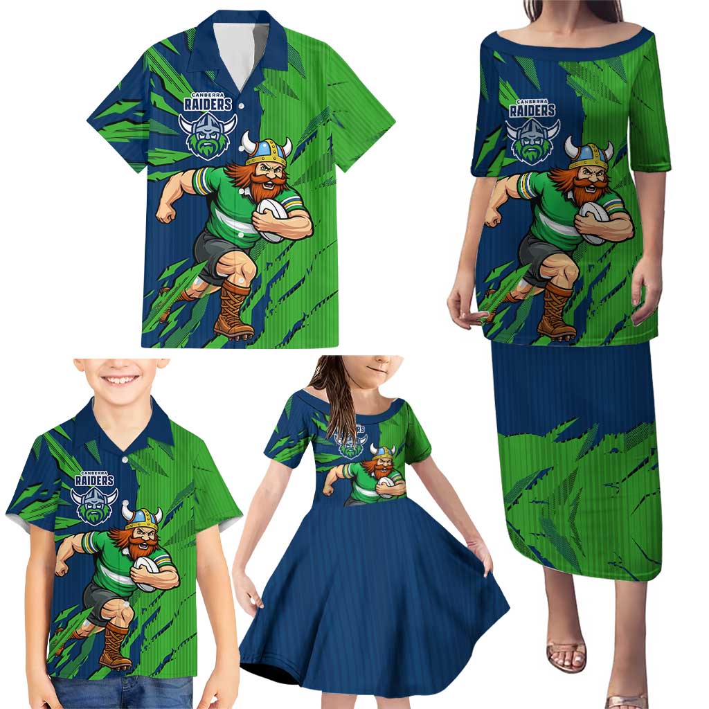 Personalized Canberra Raiders Family Matching Puletasi and Hawaiian Shirt Dynamic Lightning Mascot Rugby Australia