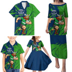 Personalized Canberra Raiders Family Matching Puletasi and Hawaiian Shirt Dynamic Lightning Mascot Rugby Australia