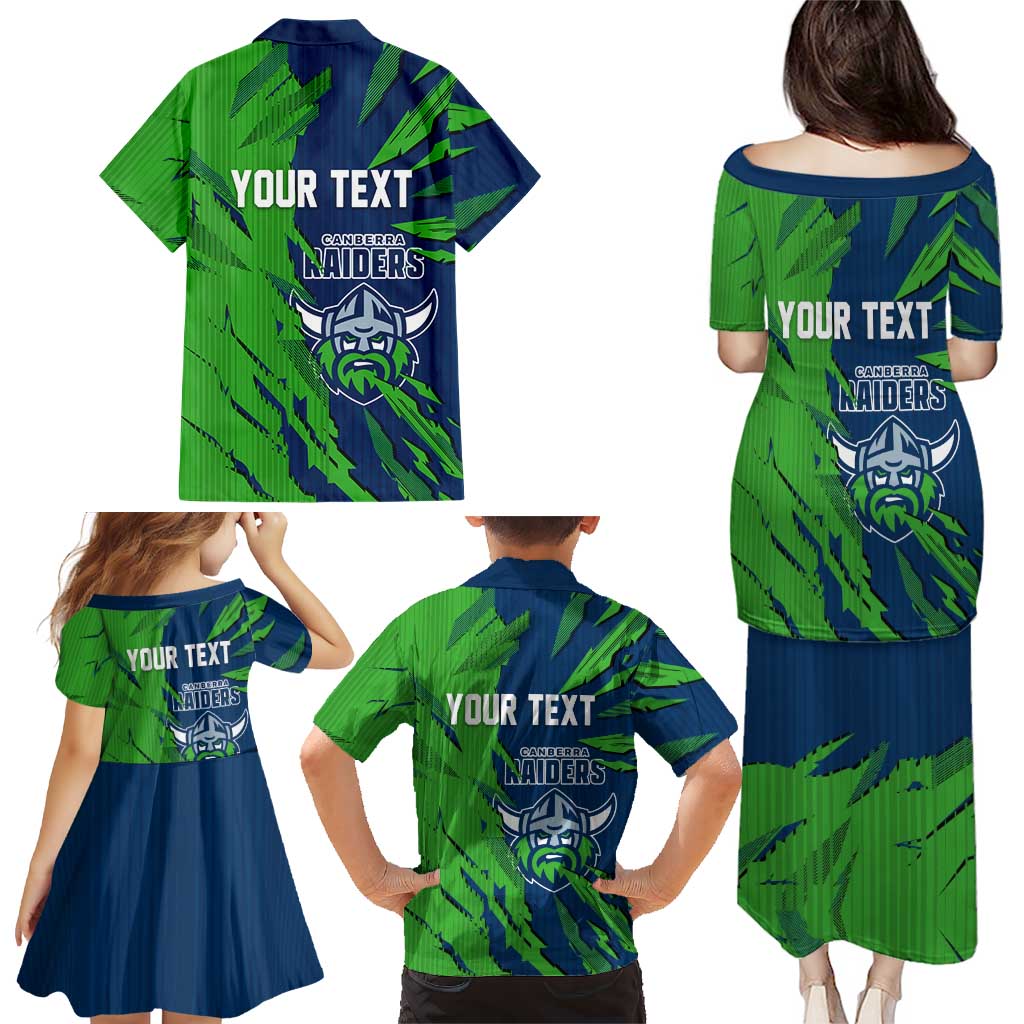 Personalized Canberra Raiders Family Matching Puletasi and Hawaiian Shirt Dynamic Lightning Mascot Rugby Australia