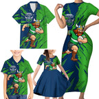 Personalized Canberra Raiders Family Matching Short Sleeve Bodycon Dress and Hawaiian Shirt Dynamic Lightning Mascot Rugby Australia