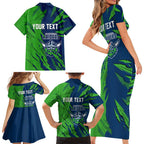 Personalized Canberra Raiders Family Matching Short Sleeve Bodycon Dress and Hawaiian Shirt Dynamic Lightning Mascot Rugby Australia