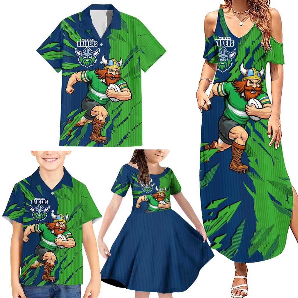 Personalized Canberra Raiders Family Matching Summer Maxi Dress and Hawaiian Shirt Dynamic Lightning Mascot Rugby Australia